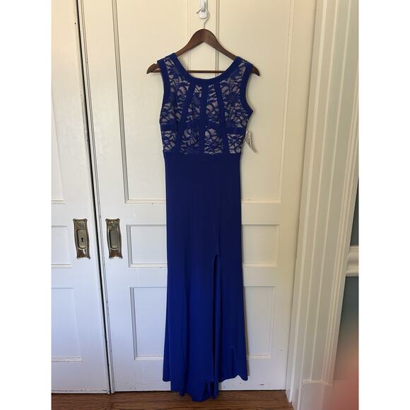 Morgan & Co. Floral Lace Bodice Formal Prom Dress Juniors Size 7/8 Blue NWT - Picture 1 of 10